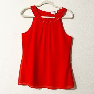 Calvin Klein Round Neck Blouse with Front Neck Design, Orange Color, Size S